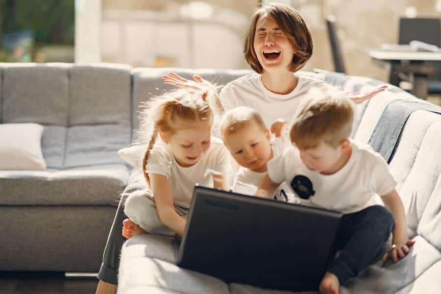 stressed woman with children