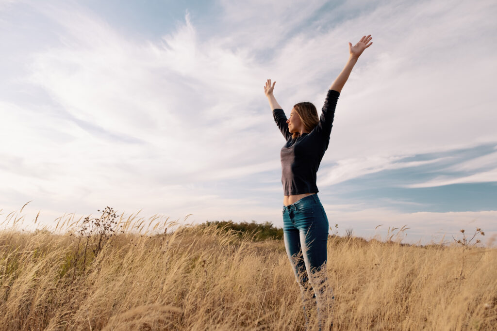 Mindfulness Introduction 5 young happy woman golden field sunset
