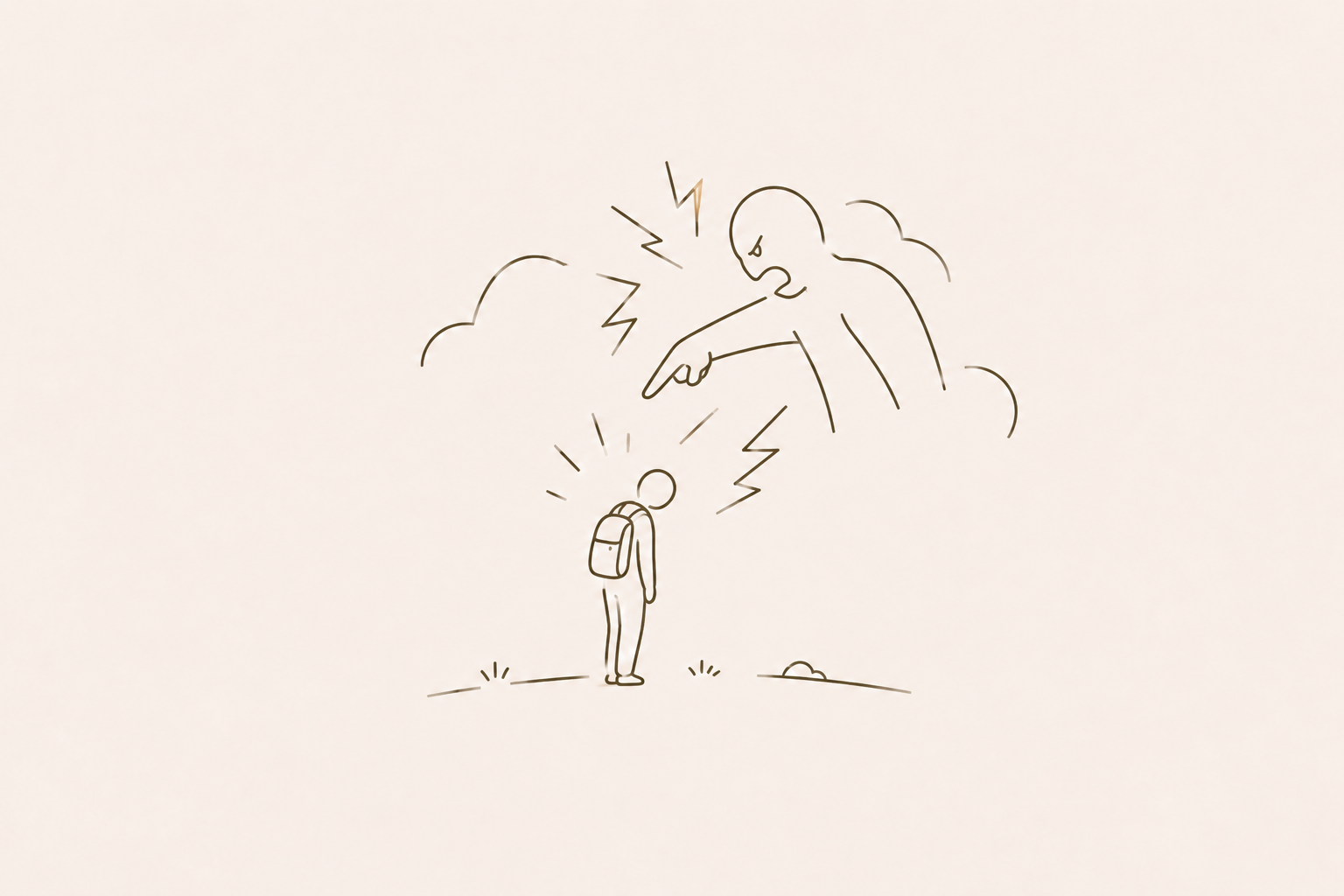 A small figure facing an overwhelming shadow